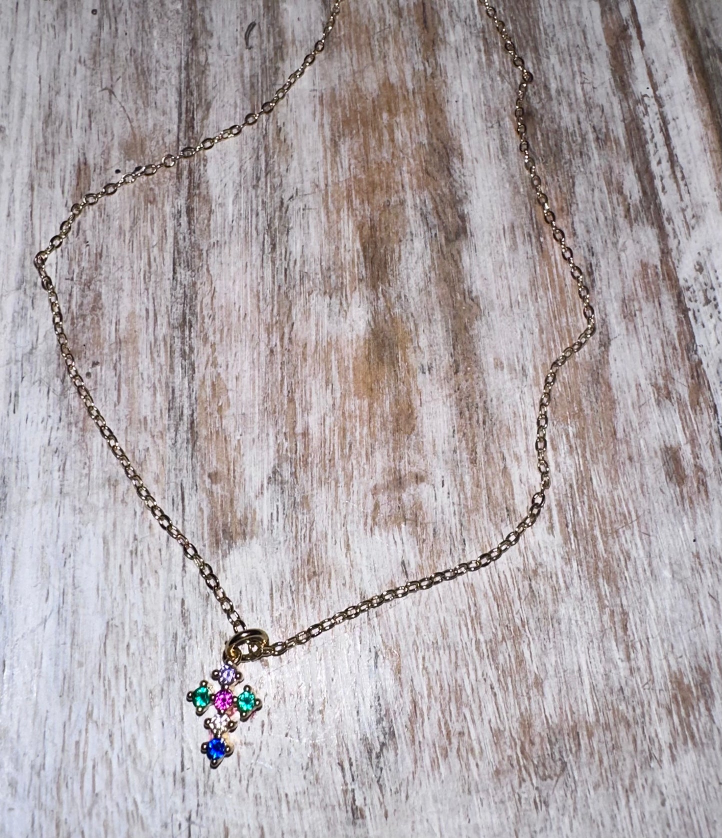 18k gold plated Rainbow Cross Necklace