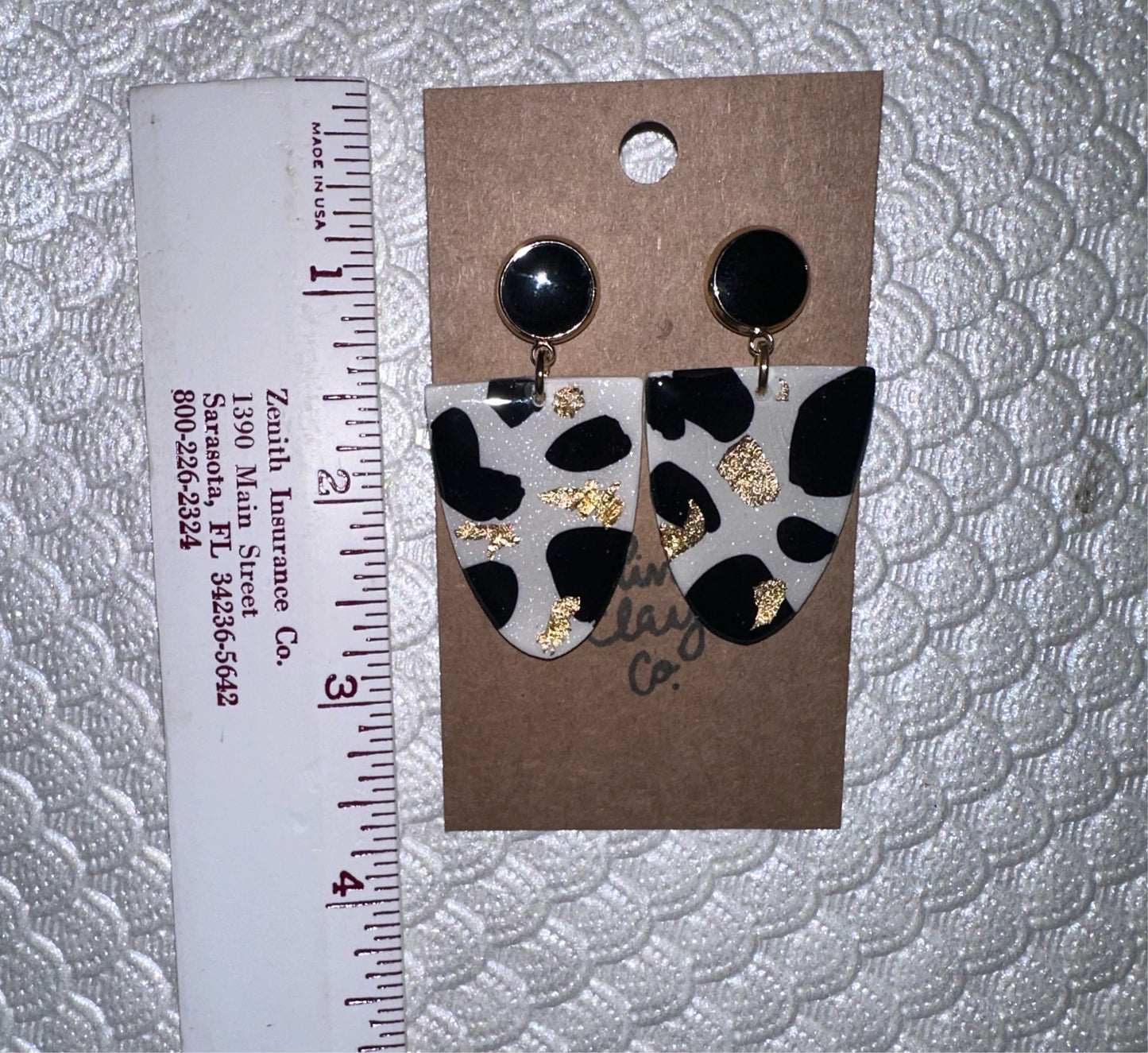 Cow print clay earrings
