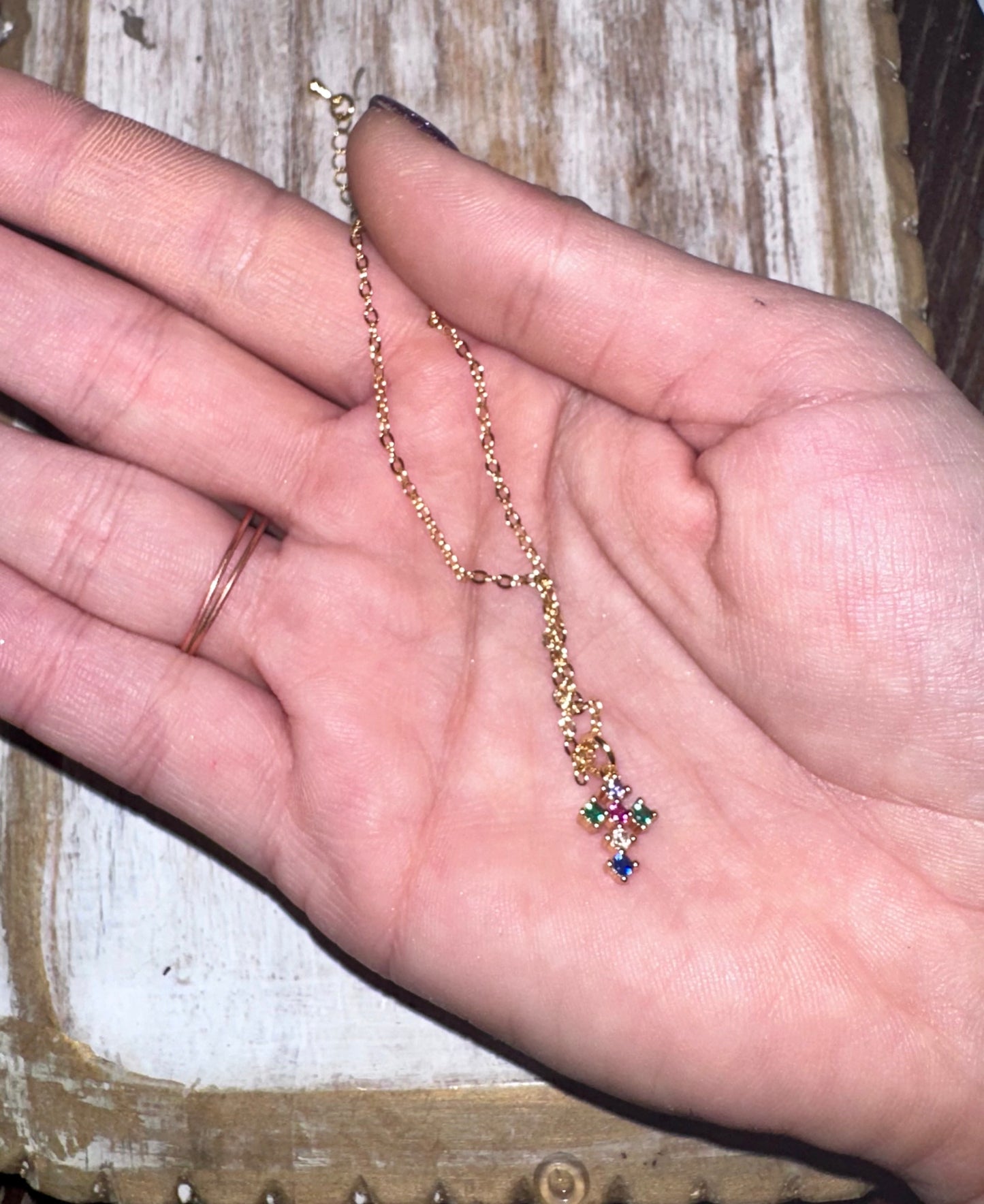 18k gold plated Rainbow Cross Necklace
