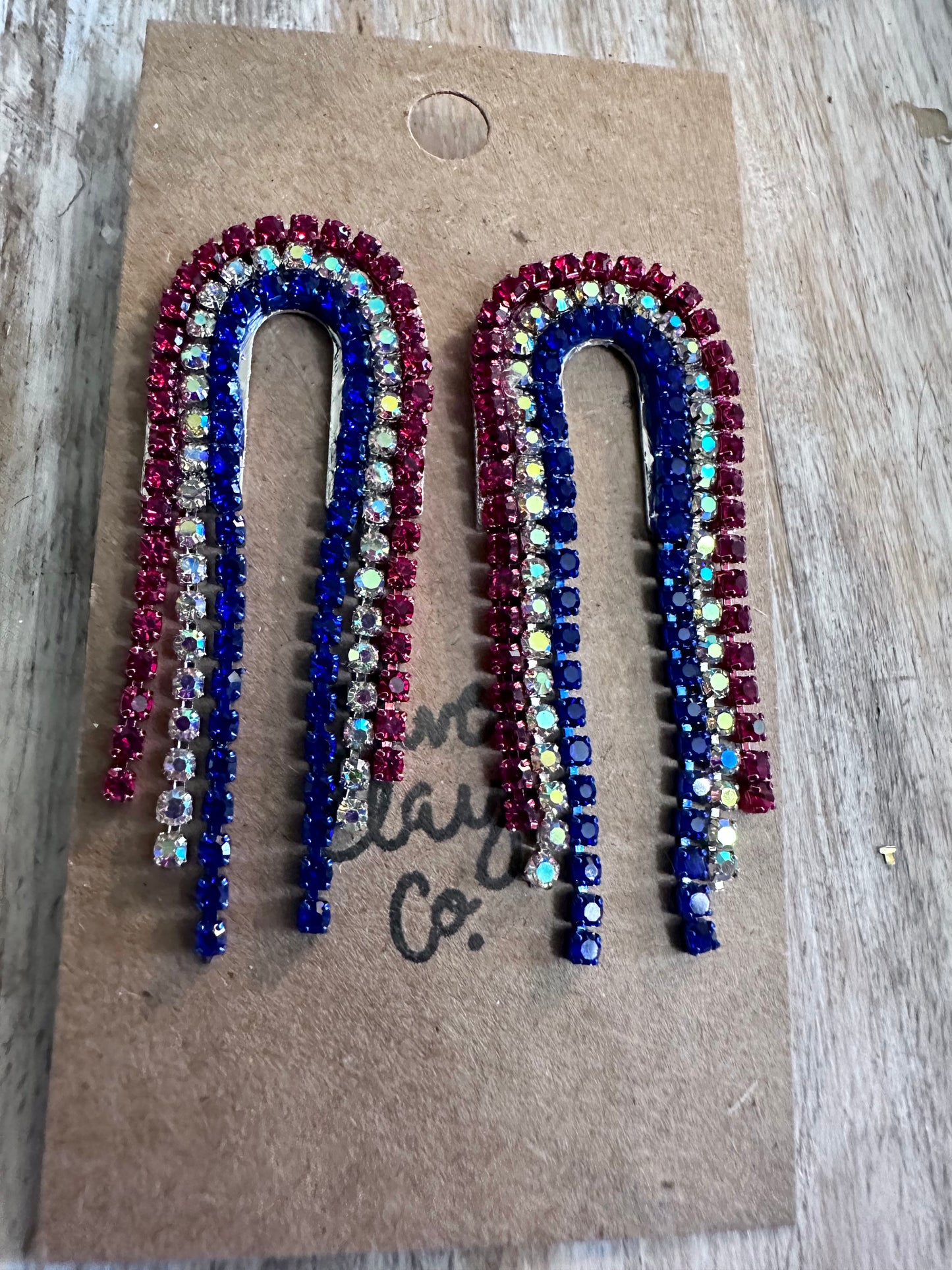 Small Bedazzled Patriotic Arch Earrings
