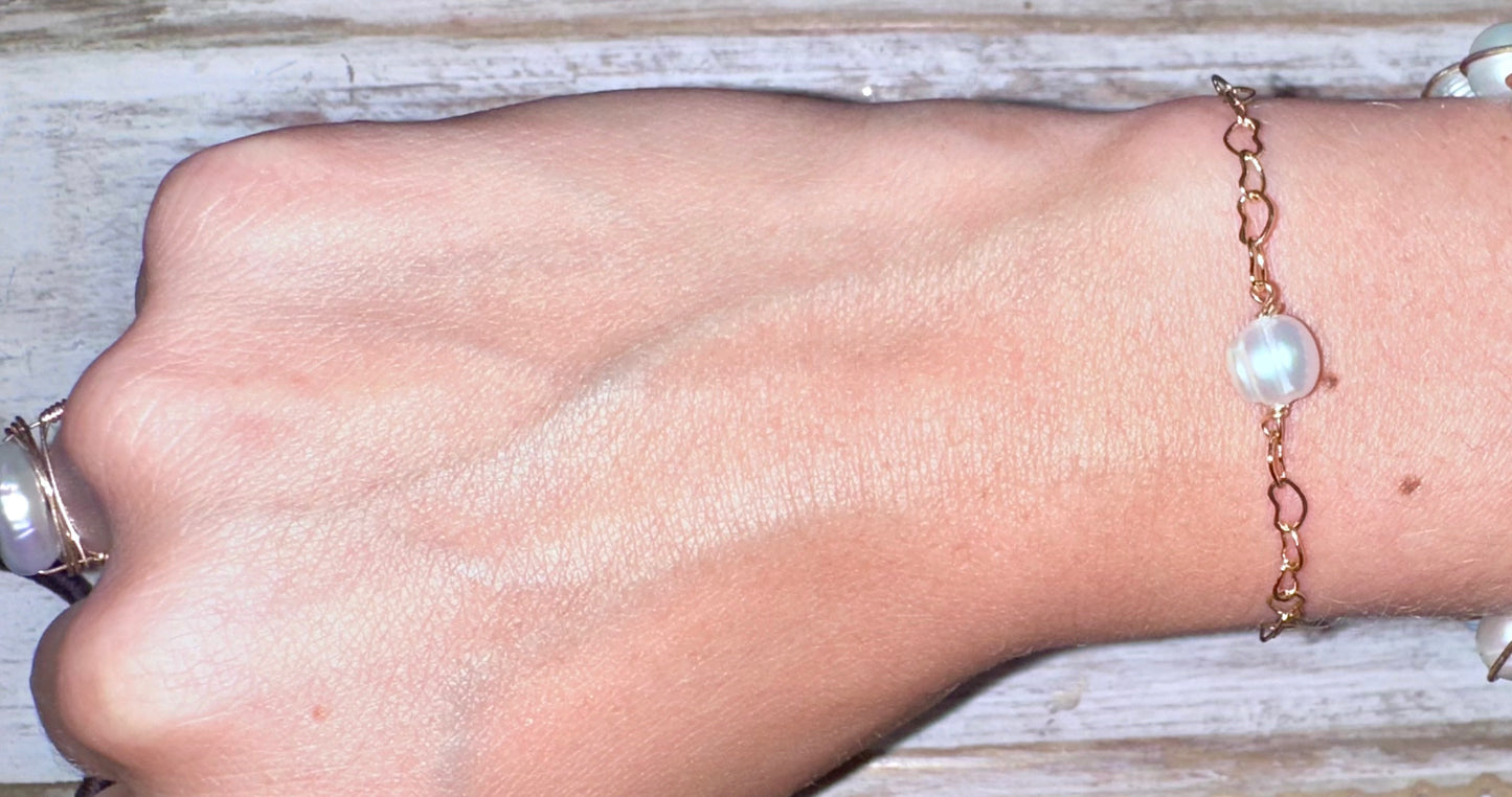 14k GF heart pearl bracelet