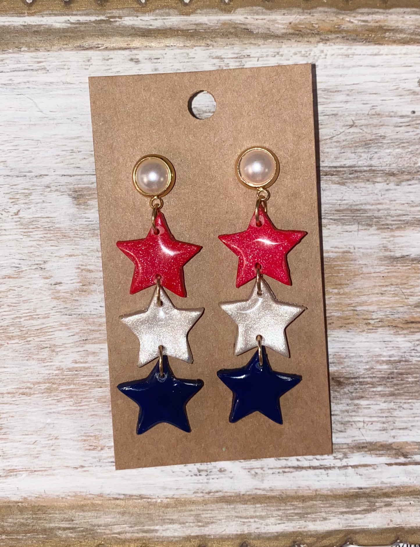 Red, White, Blue Star Earrings