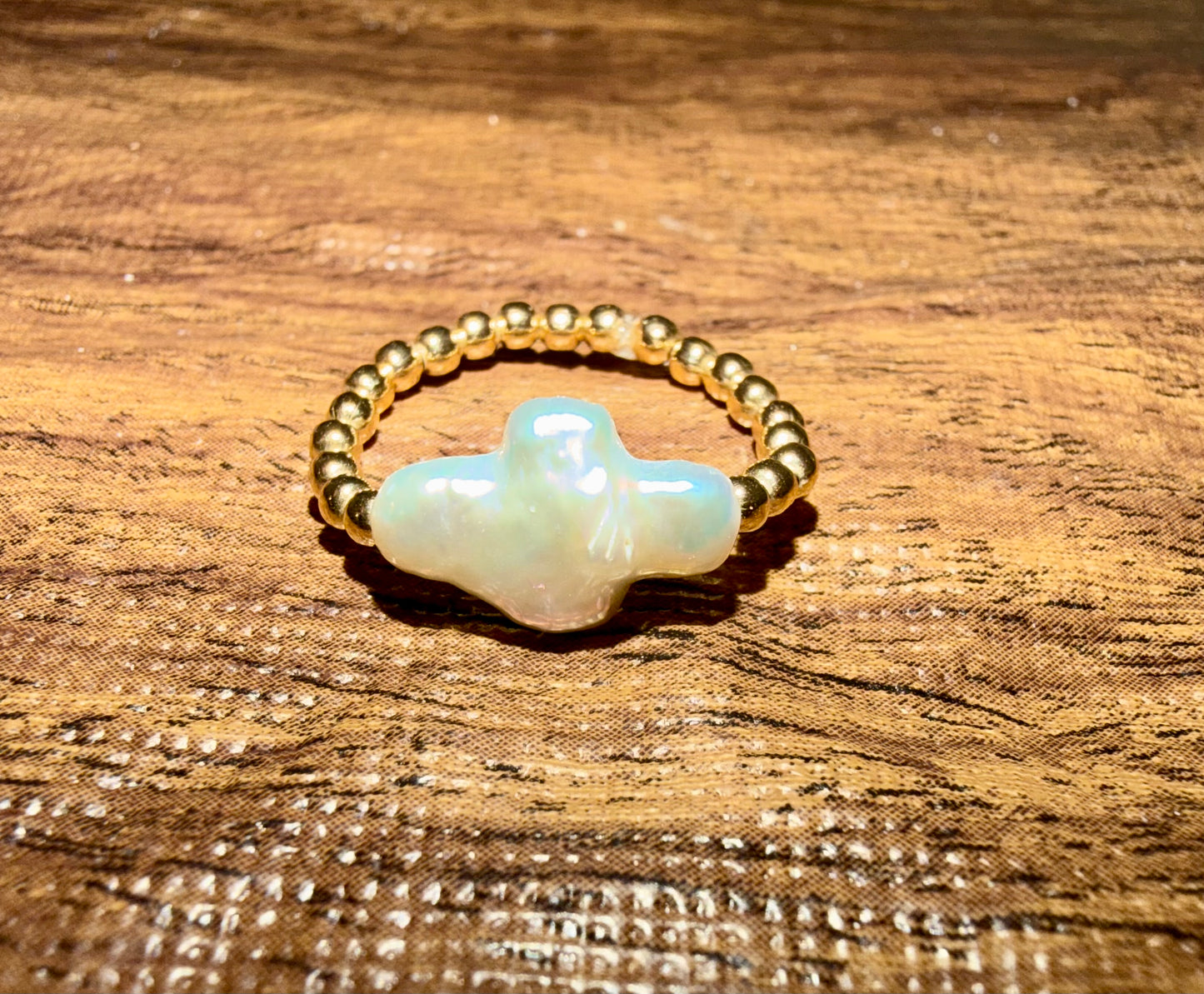 Cross Stretchy 14k gold filled non tarnish ring