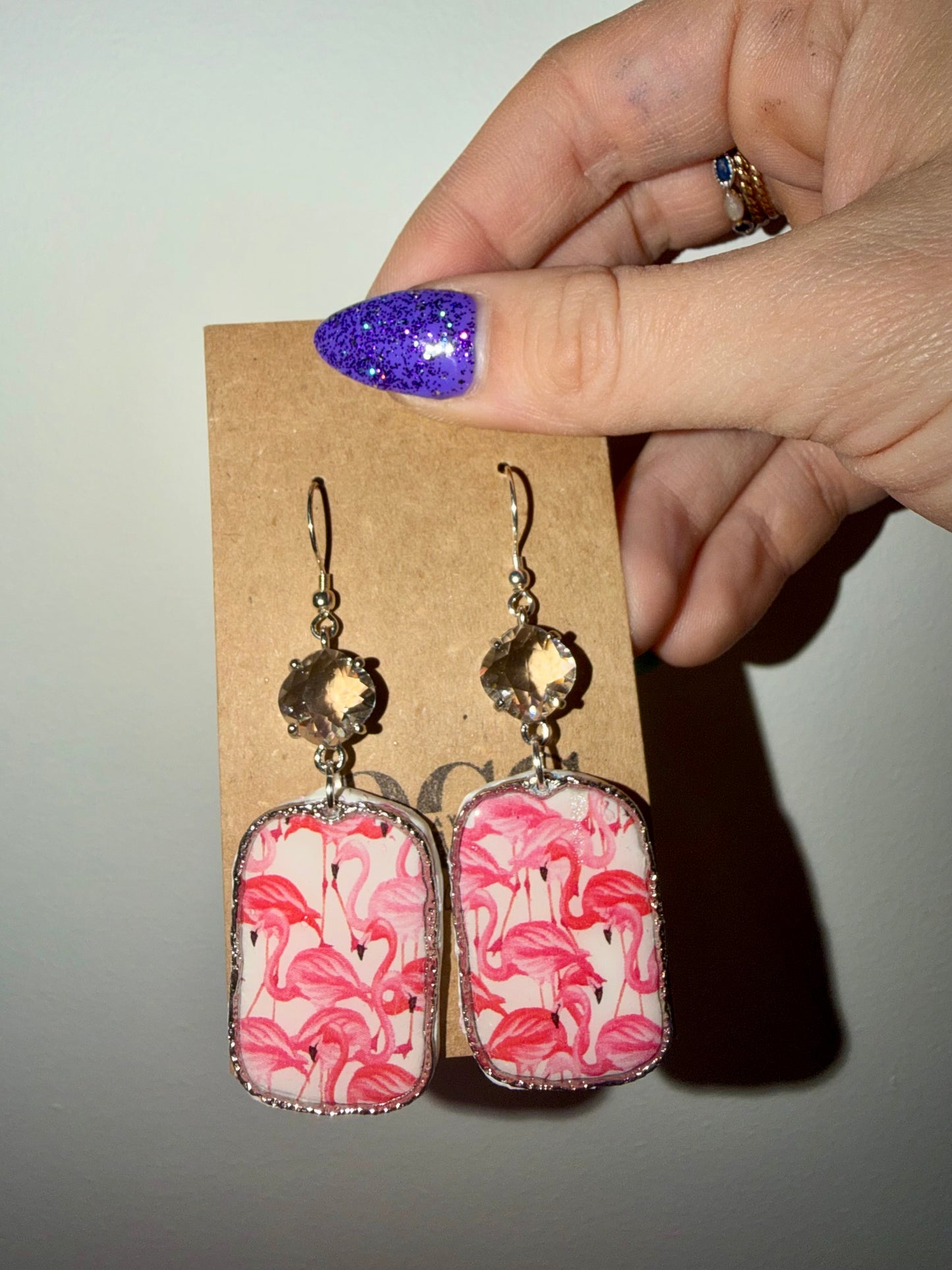 Flamingo clay hoops earrings