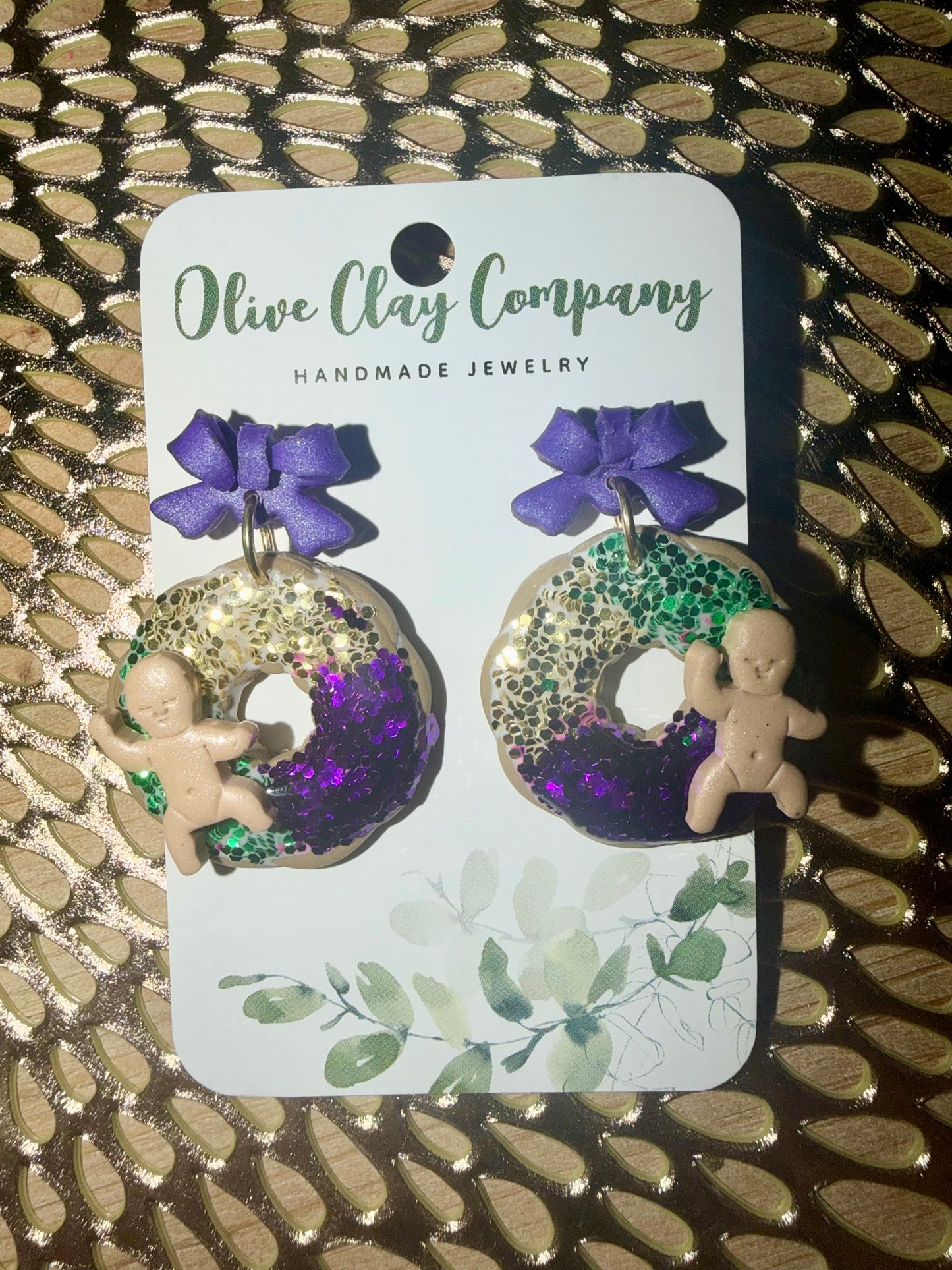 Mardi Gras king cake earrings
