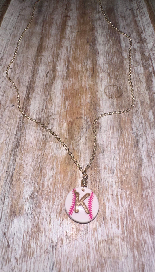 Custom initial 16 inch Baseball Clay short necklace