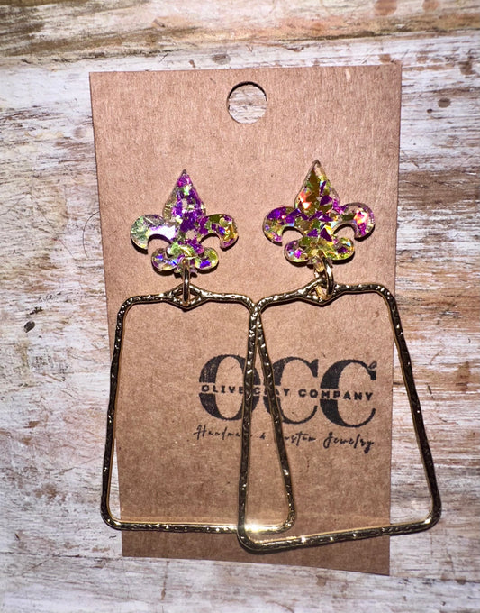 Mardi Gras flakes acrylic earrings