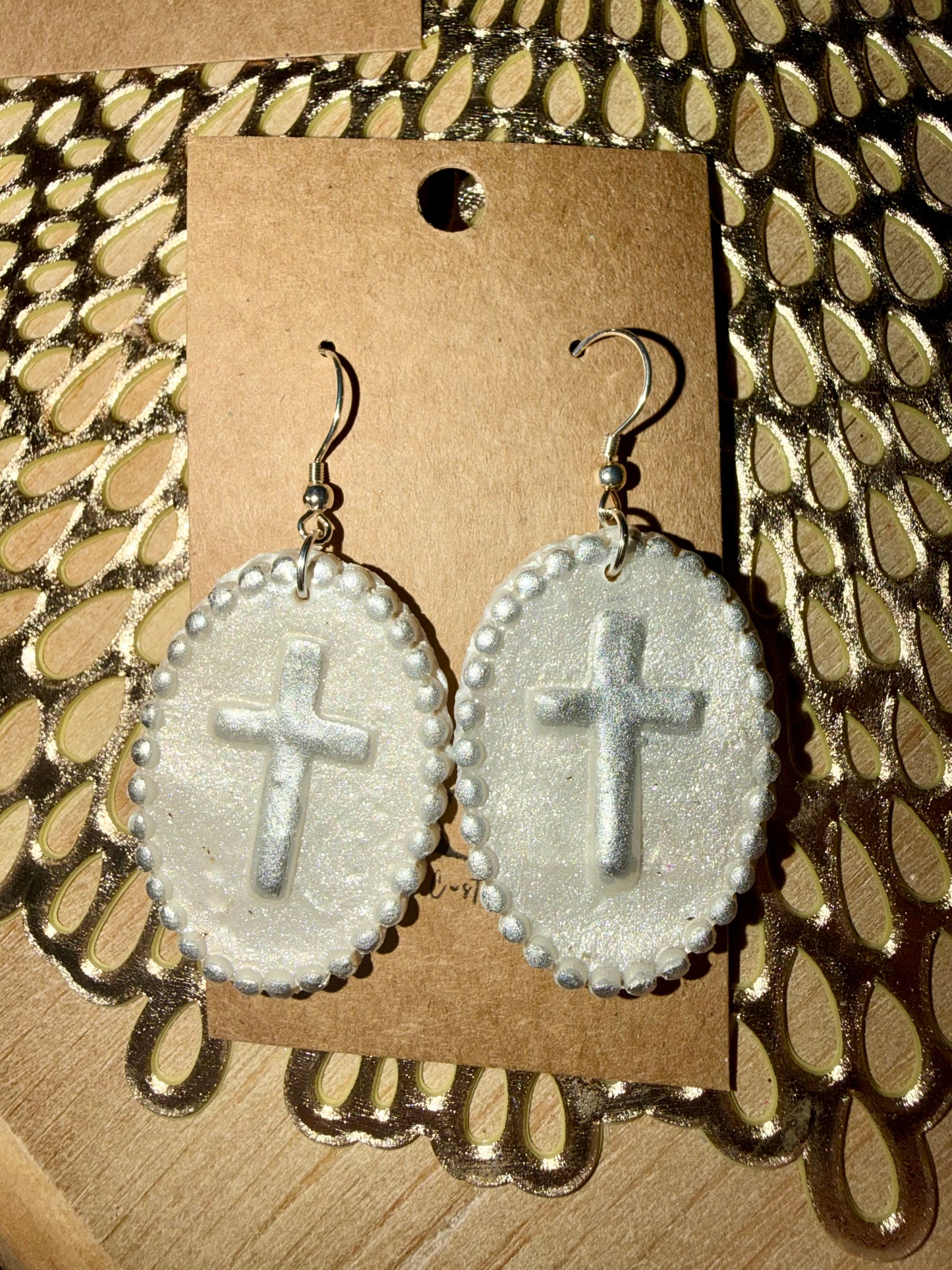 Large Clay cross pearl dangles