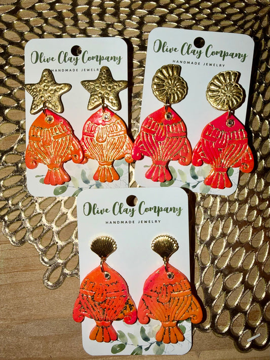 Ombré clay fish earrings