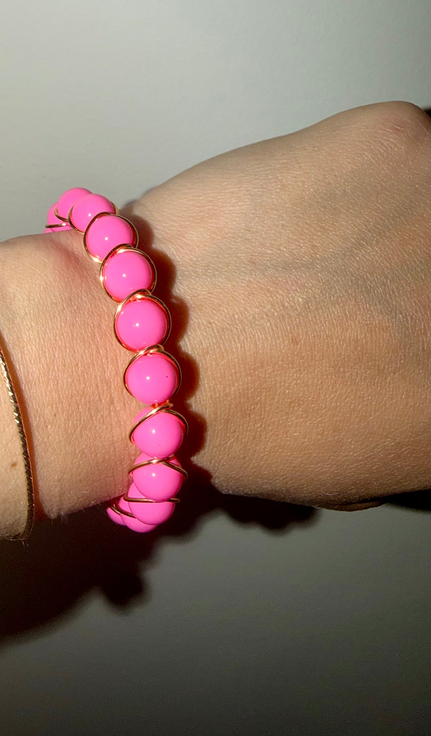 Large hot pink wire bracelet