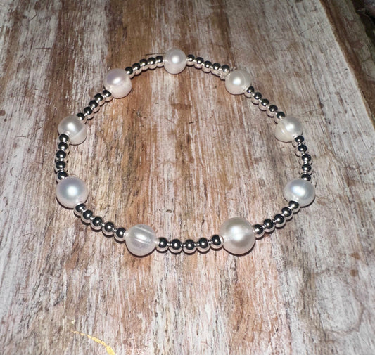 Sterling silver freshwater pearl Stretchy bracelets