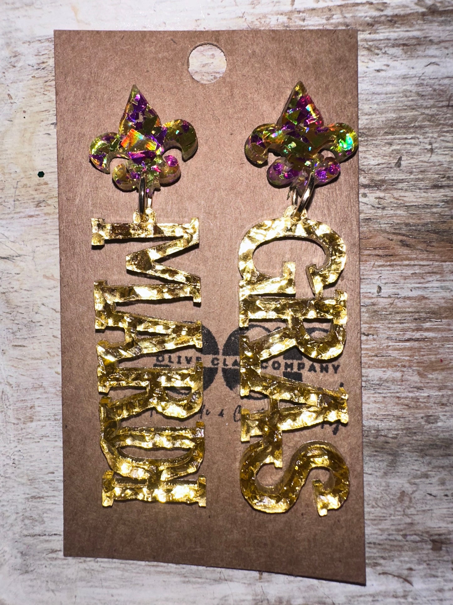 Mardi Gras flakes acrylic earrings