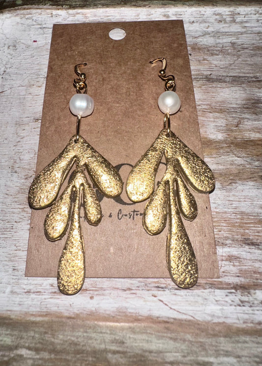 Gold leaf clay pearl earrings