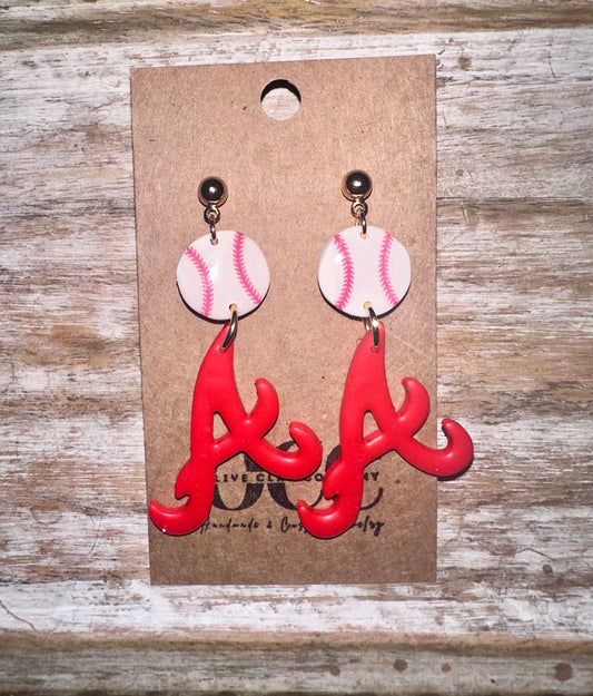 Braves Baseball Clay Earrings