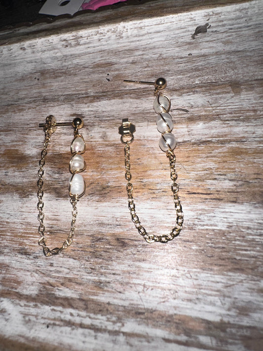 Pearl chain drop earrings