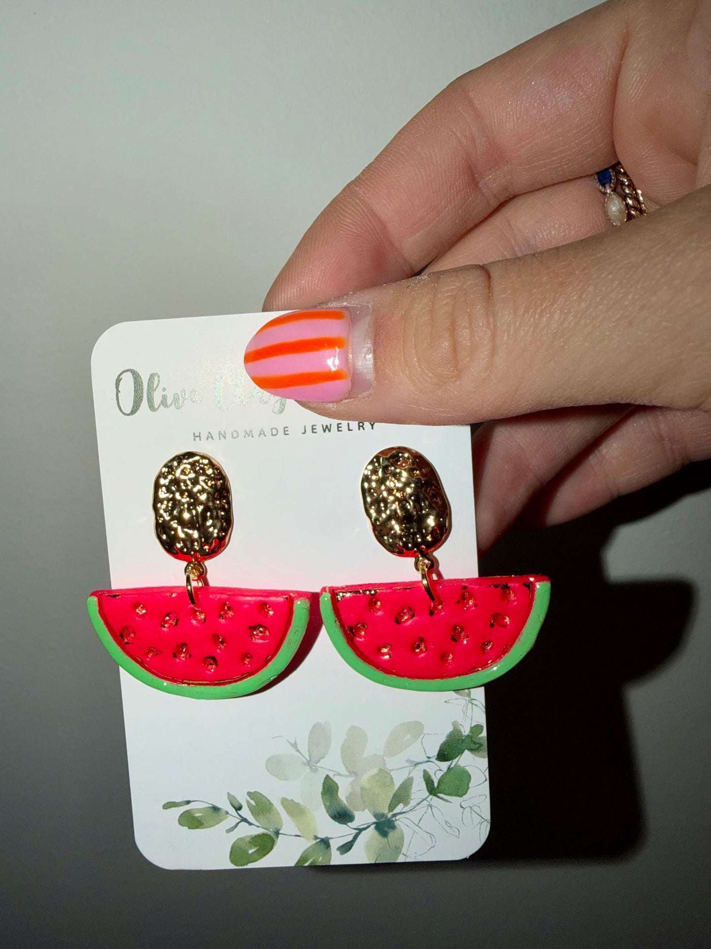 Watermelon clay earrings