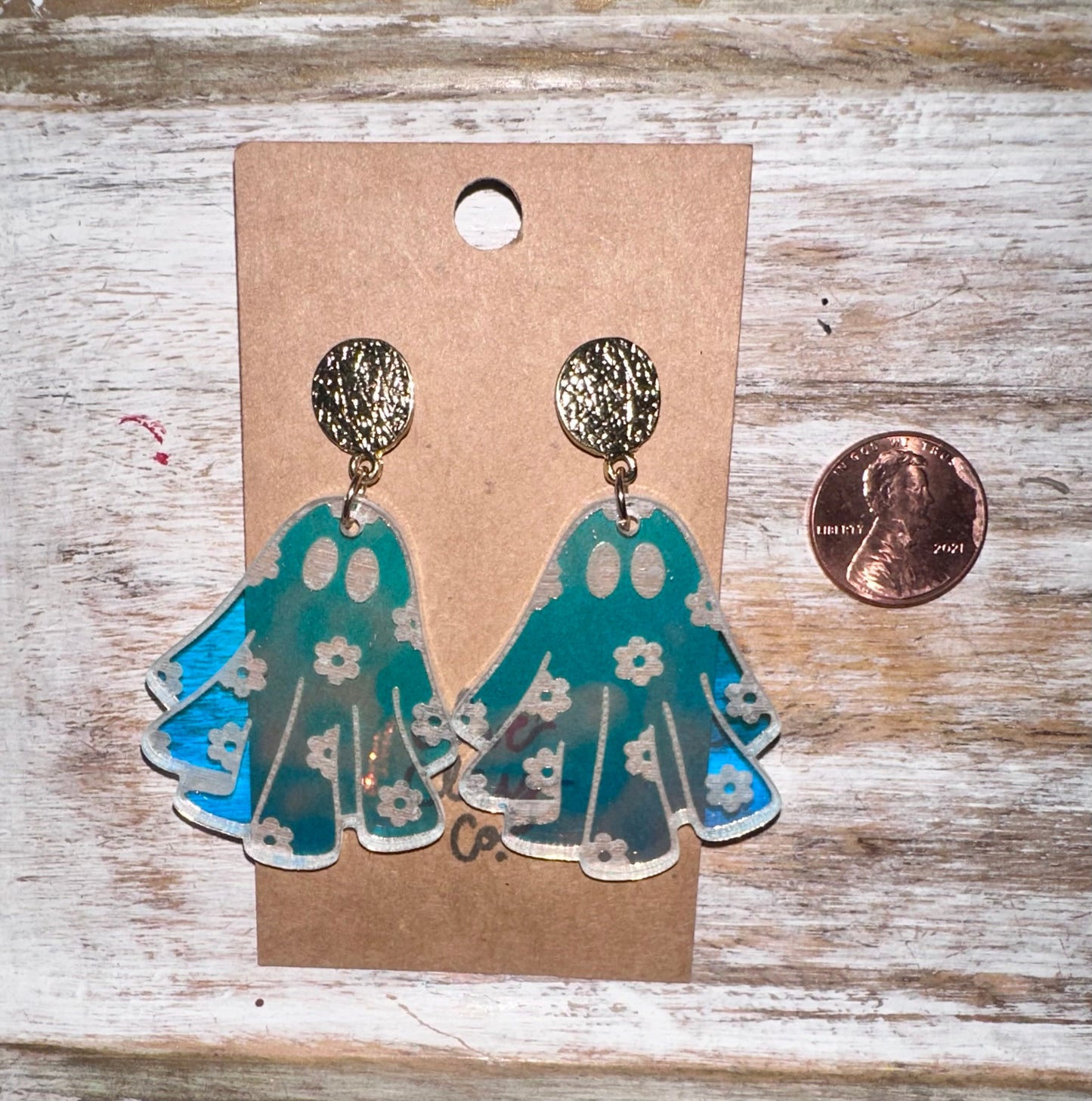 Iridescent flower ghost acrylic earrings
