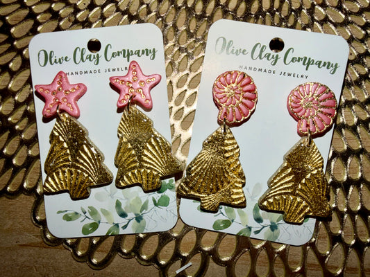 Coastal Christmas clay earrings