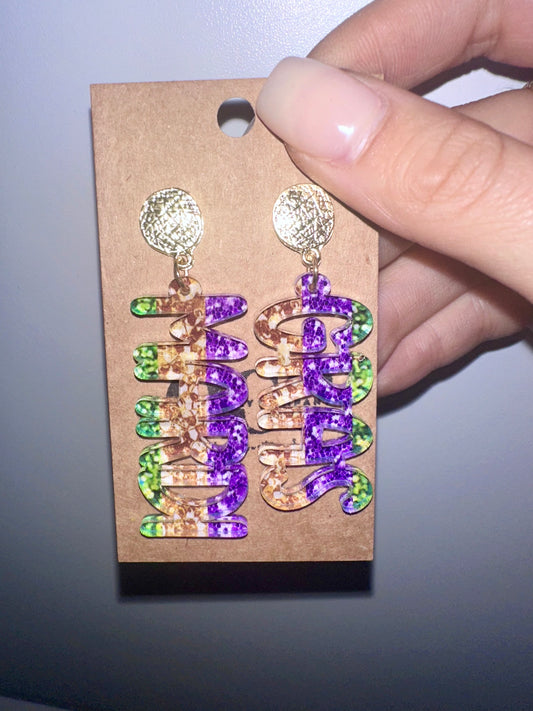 Mardi Gras faux glitter earrings