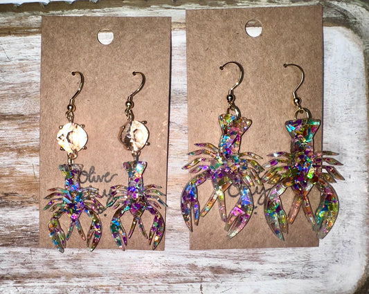 Rainbow flakes crawfish earrings