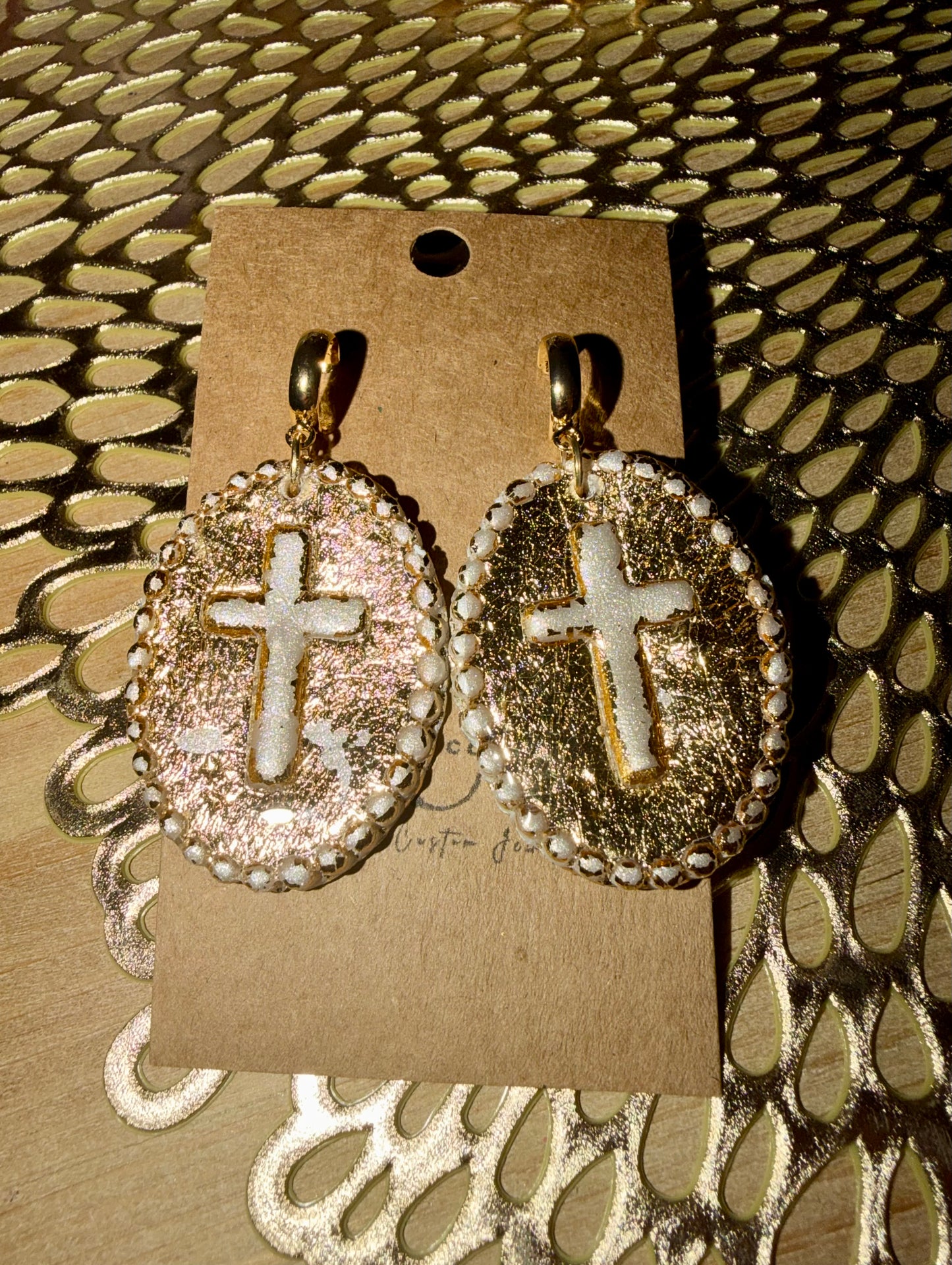 Clay cross pearl dangles