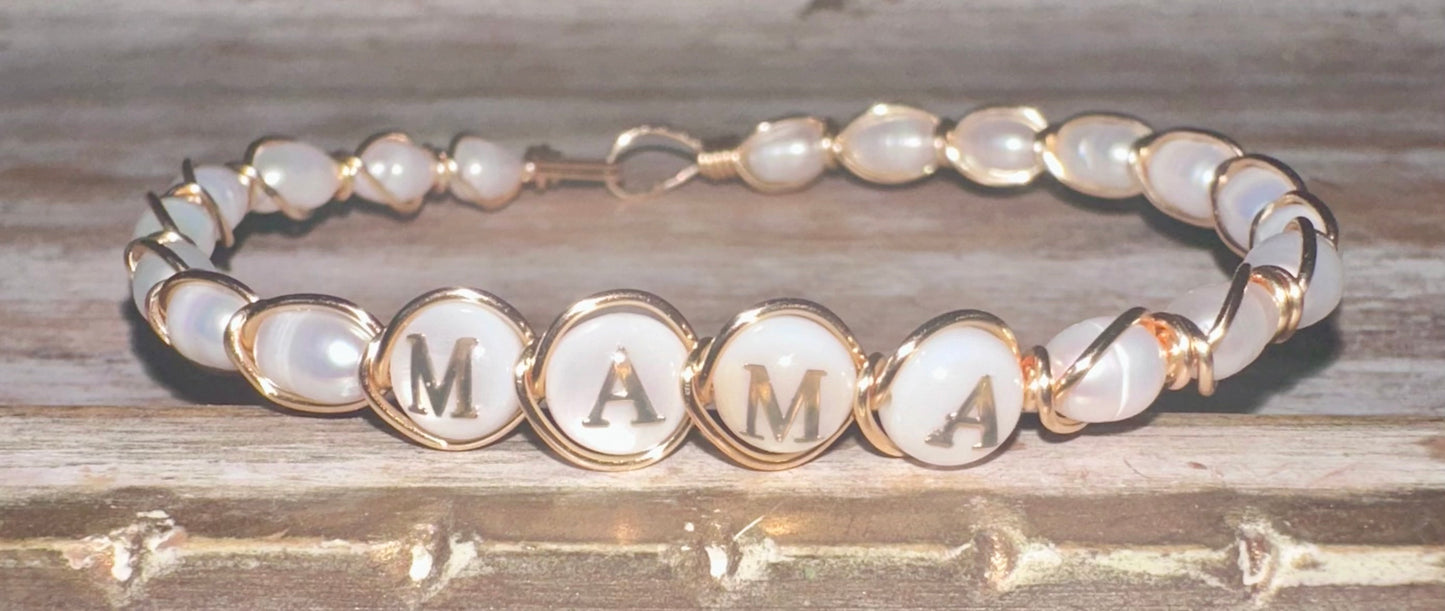 Mama freshwater pearl wire bracelet