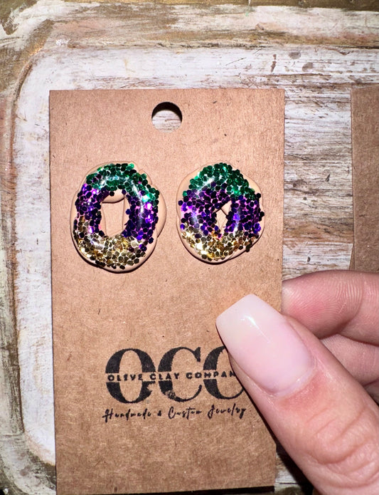 Mardi Gras king cake earrings