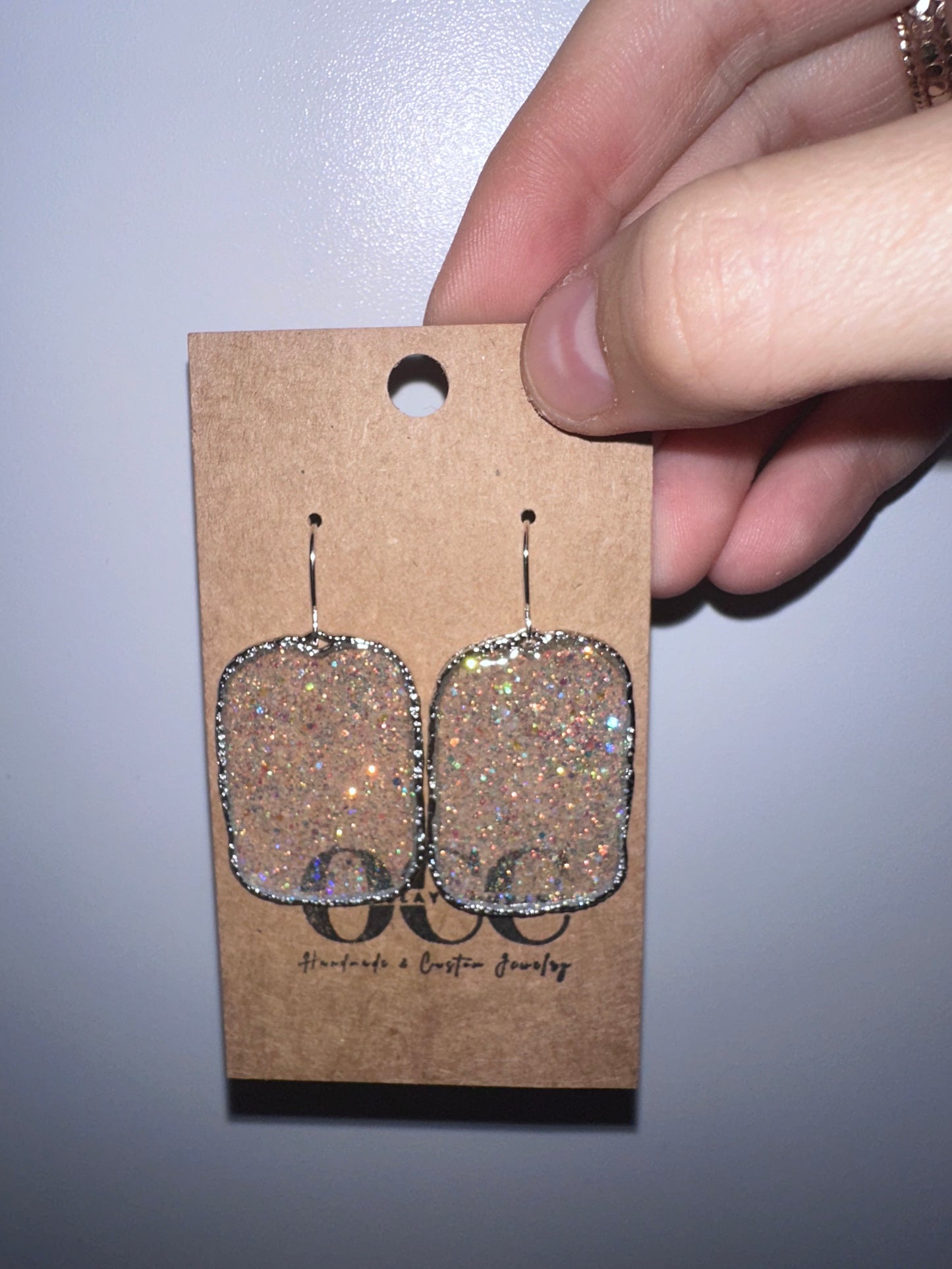 Silver iridescent small resin hoops