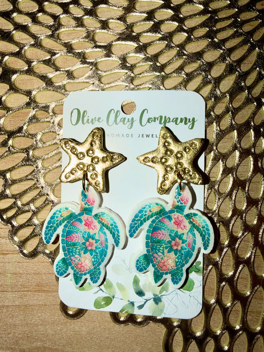Gold leaf turtle earrings
