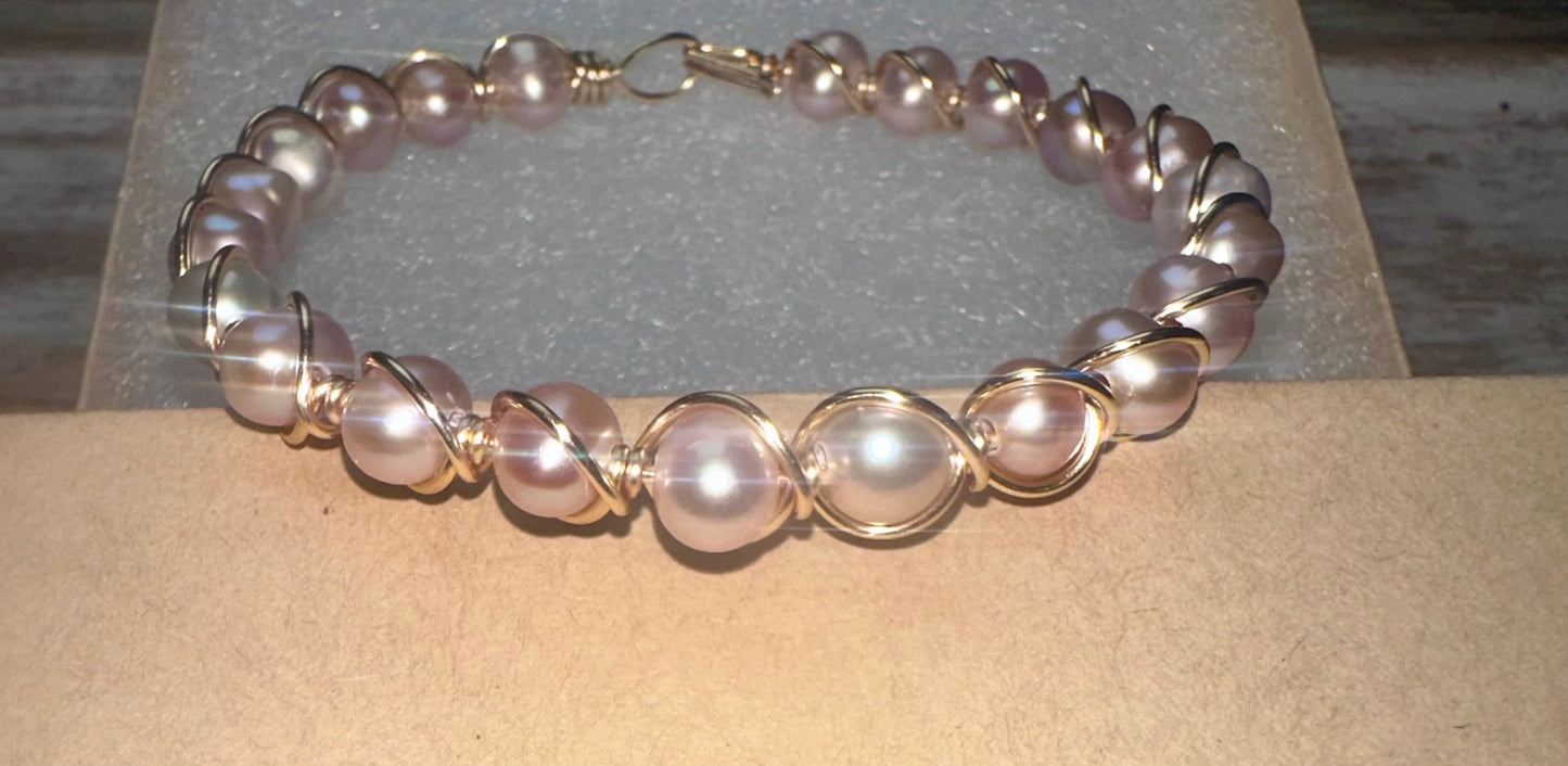 Pink freshwater pearl Wire wrapped bracelet