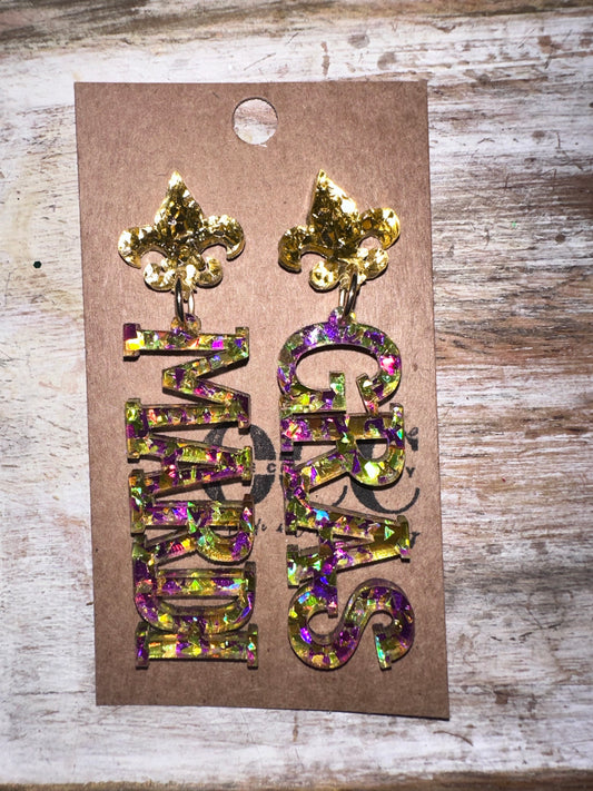 Mardi Gras flakes acrylic earrings