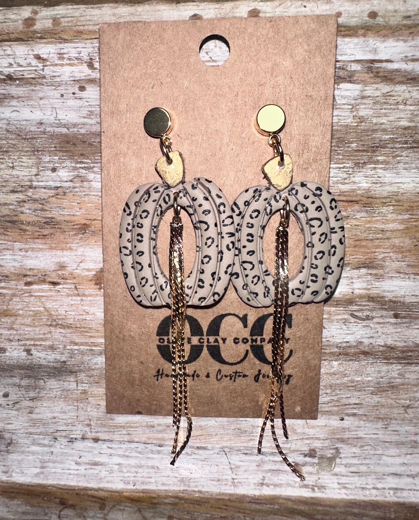 Cheetah Fringe Pumpkin clay earrings