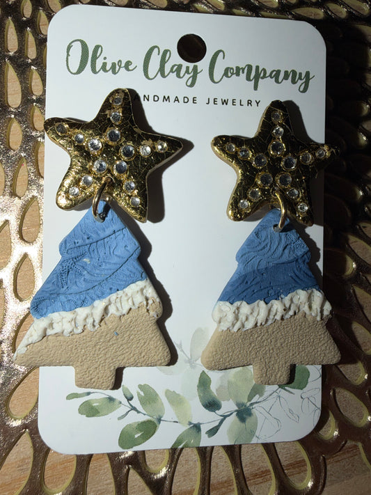 Bedazzled Coastal Christmas clay earrings