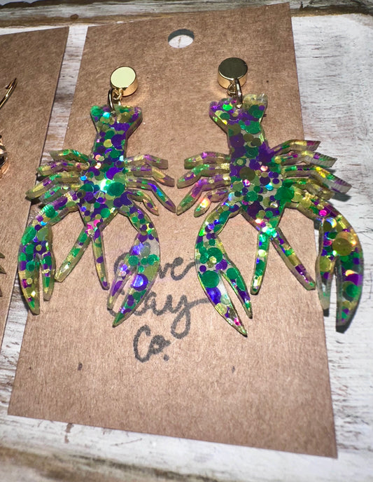 Mardi Gras crawfish earrings