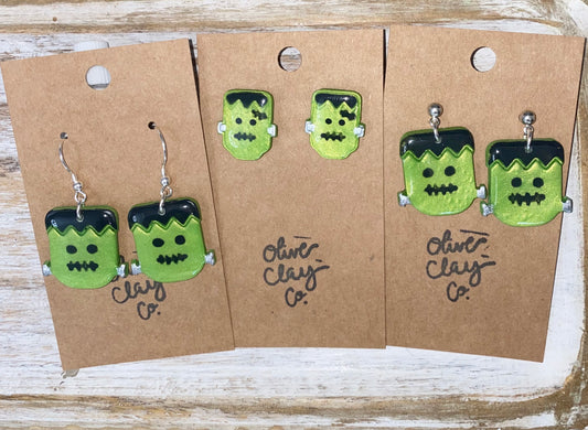 Frankenstein dangle and stud earrings