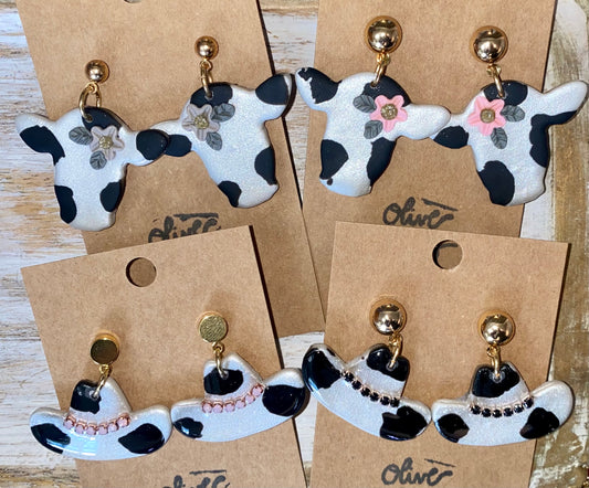 Cow & cowgirl hat earrings