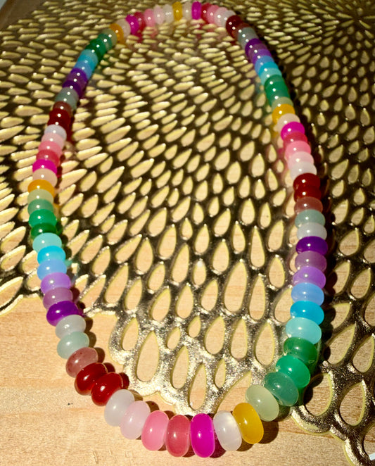 Rondelle rainbow bead necklace- stretchy with no clasp 18inches