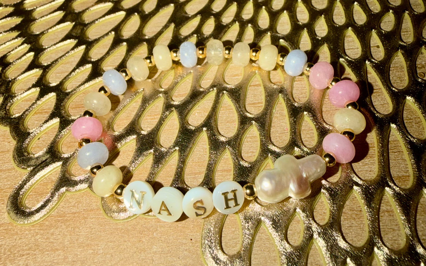 Stretchy Custom name and cross wire bracelet