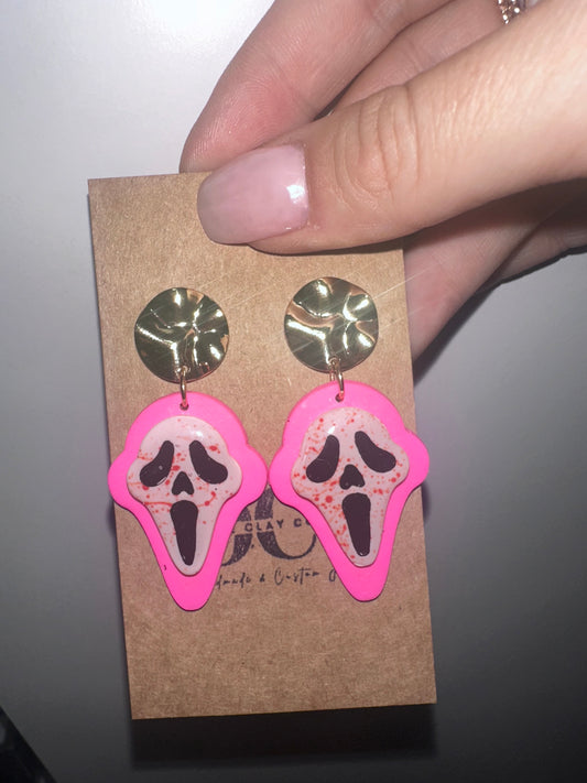 Scream dangle earrings with blood