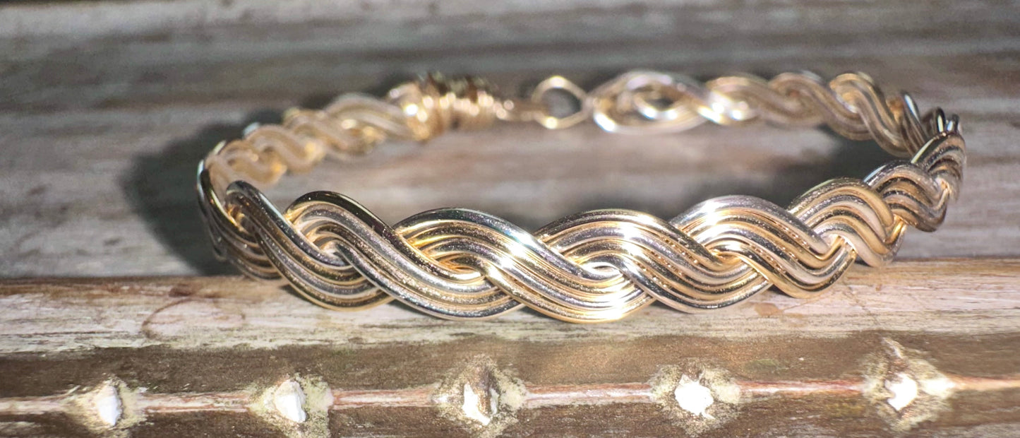 Two toned silver/gold Thick braided Wire wrapped bracelet