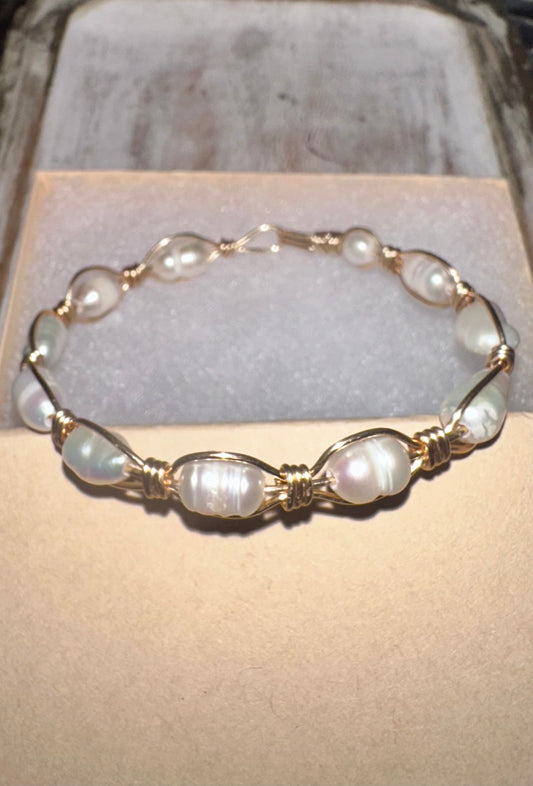 Wire Pearl wrapped bracelet