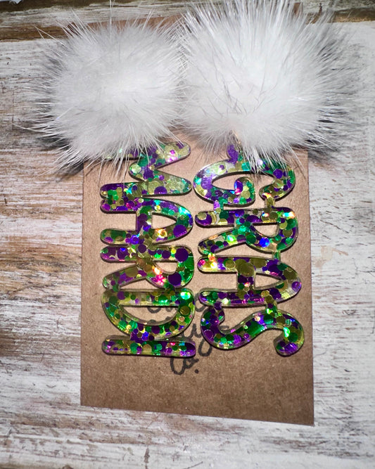 Mardi Gras Pom earrings