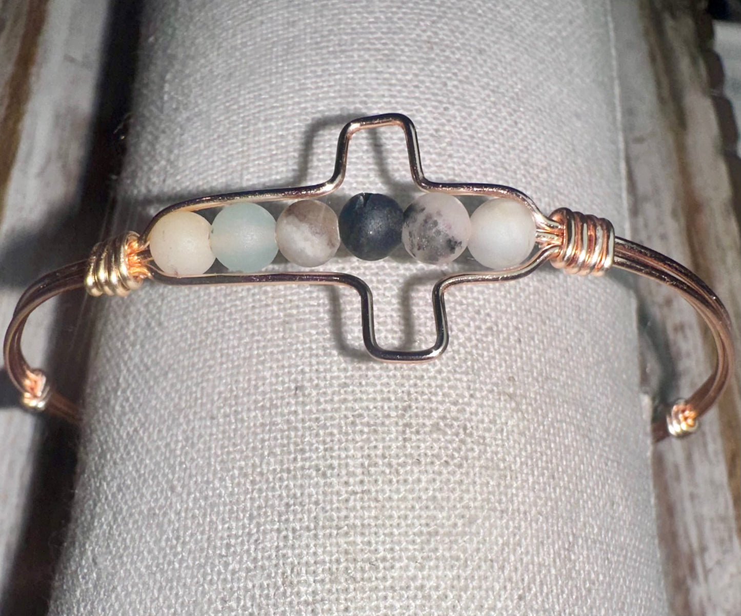 Cross Wire neutral bead wrapped bracelet