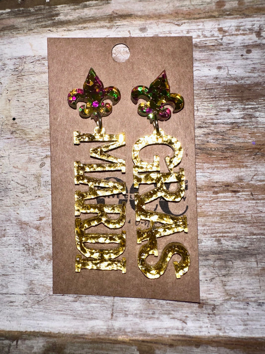 Mardi Gras dots acrylic earrings