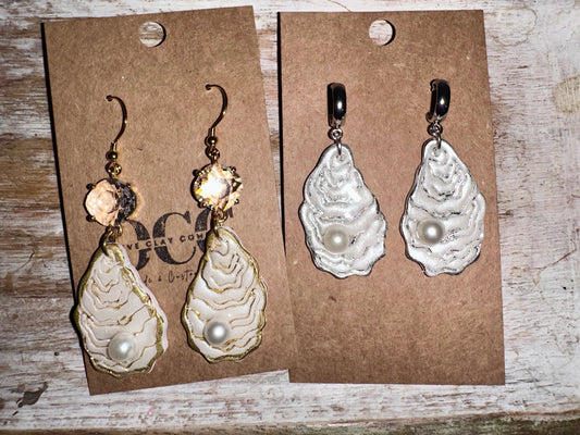 Oyster dangle clay earrings