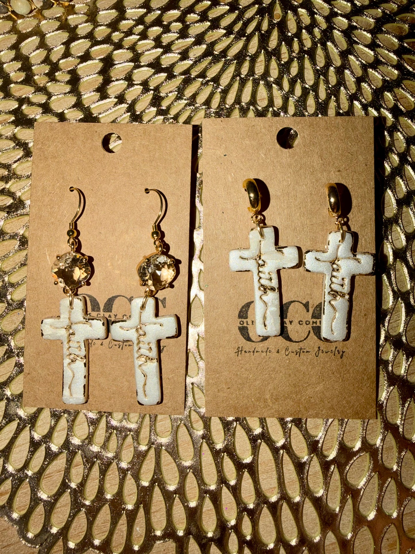 Clay cross pearl dangles