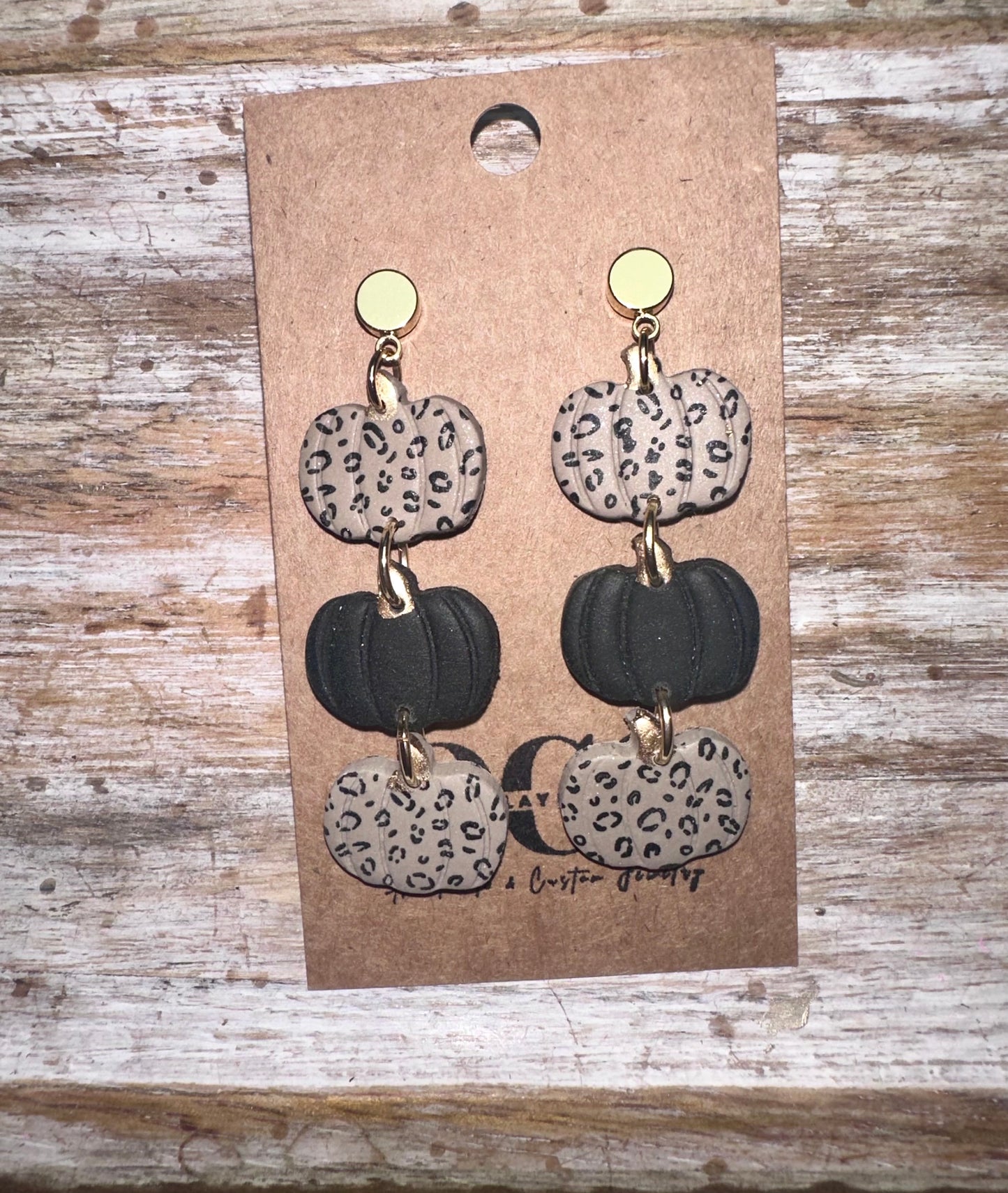 Cheetah pumpkin clay earrings