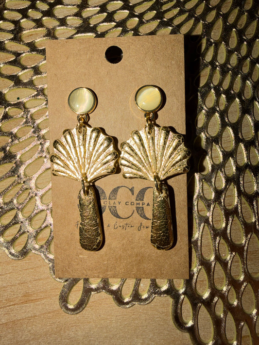 Gold leaf shell earrings