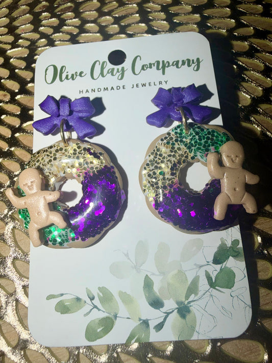 Mardi Gras king cake earrings