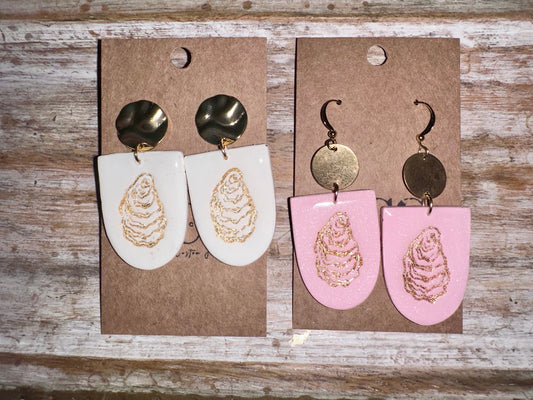Oyster dangle clay earrings